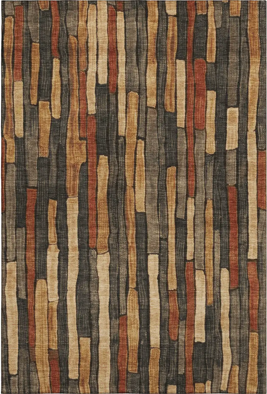 Coffee Rust And Copper Striped Washable Area Rug With UV Protection Photo 1