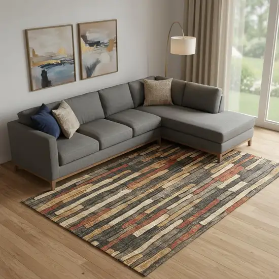 Coffee Rust And Copper Striped Washable Area Rug With UV Protection Photo 2