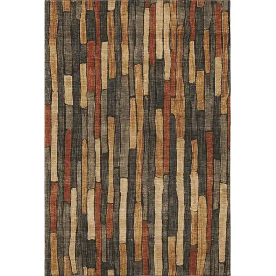 Coffee Rust And Copper Striped Washable Area Rug With UV Protection Photo 2
