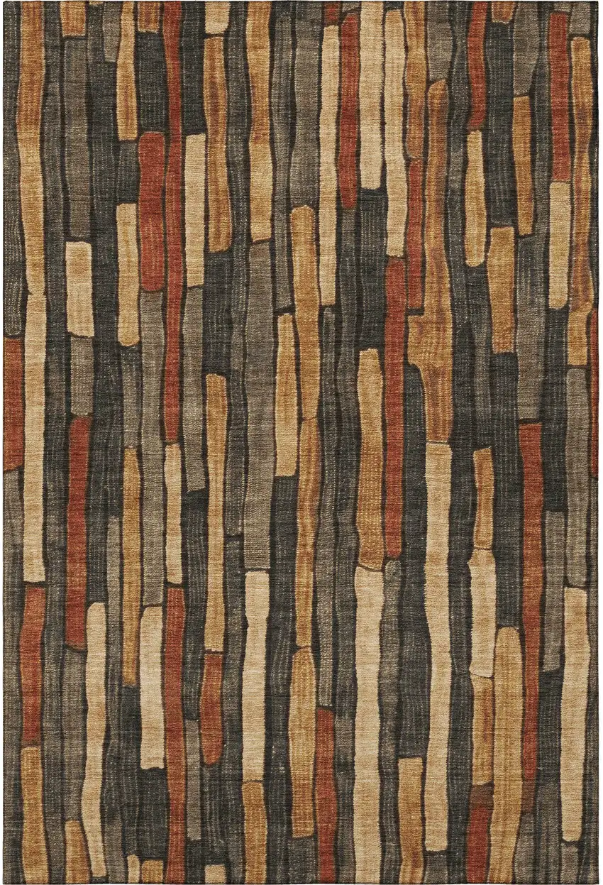 Coffee Rust And Copper Striped Washable Area Rug With UV Protection Photo 2