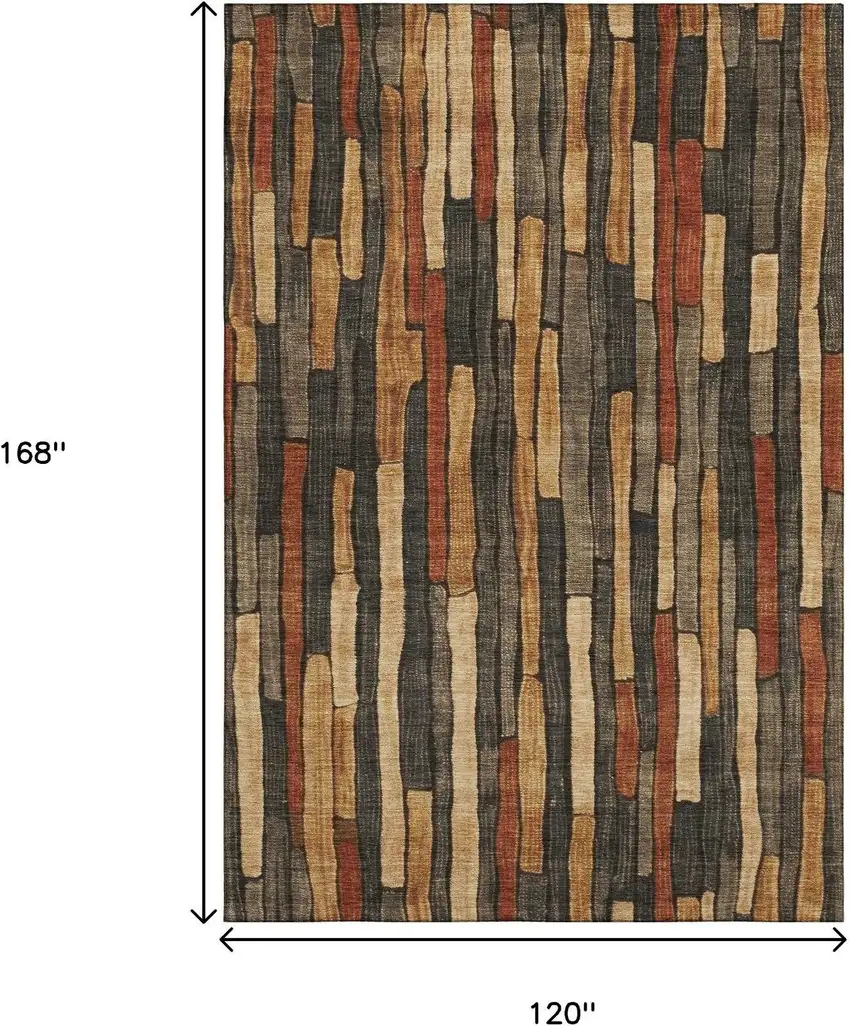 Coffee Rust And Copper Striped Washable Area Rug With UV Protection Photo 8