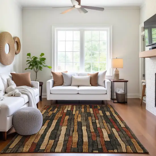 Coffee Rust And Copper Striped Washable Area Rug With UV Protection Photo 3