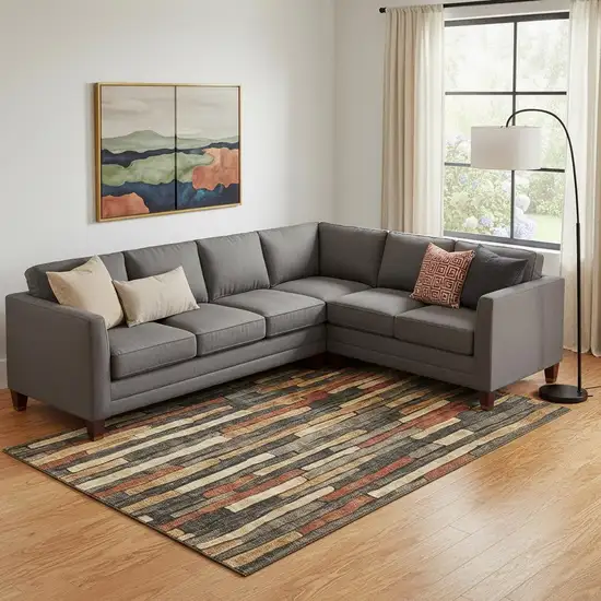 Coffee Rust And Copper Striped Washable Area Rug With UV Protection Photo 2