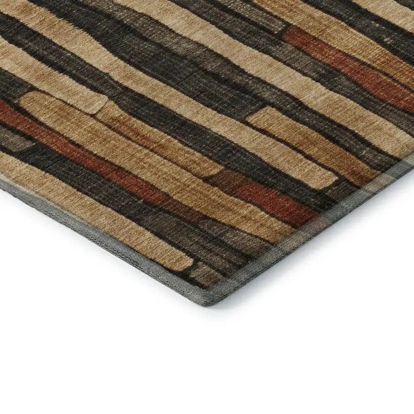 Coffee Rust And Copper Striped Washable Area Rug With UV Protection Photo 5