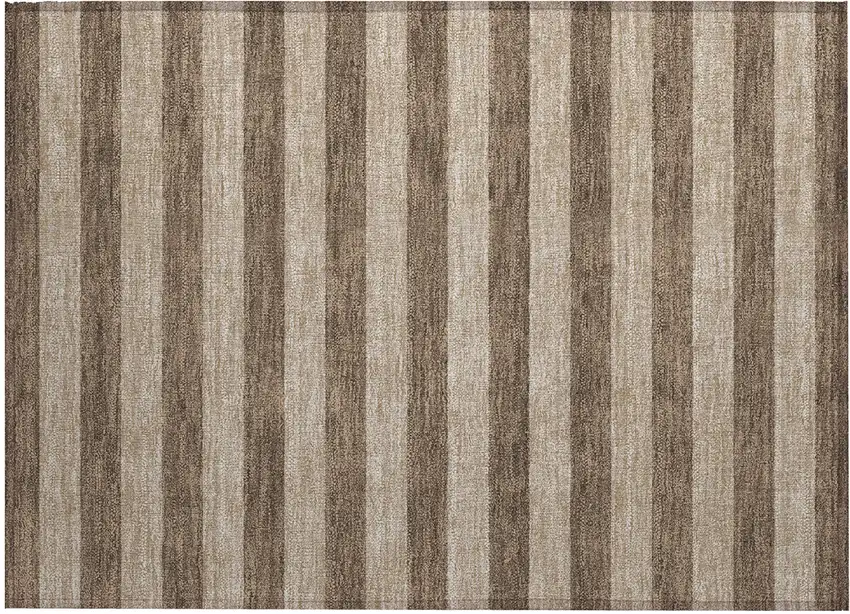 Coffee Striped Washable Non Skid Indoor Outdoor Area Rug Photo 2