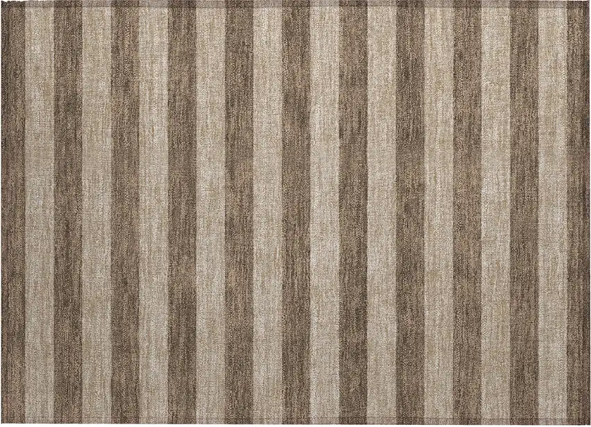 Coffee Striped Washable Non Skid Indoor Outdoor Area Rug Photo 2