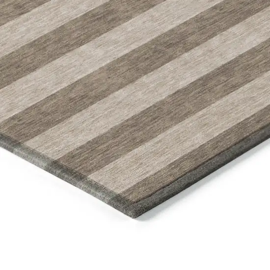 Coffee Striped Washable Indoor Outdoor Area Rug Photo 5