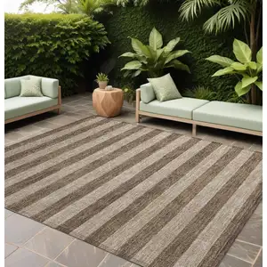 Photo of Coffee Striped Washable Non Skid Indoor Outdoor Area Rug