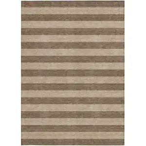 Photo of Coffee Striped Washable Non Skid Indoor Outdoor Area Rug