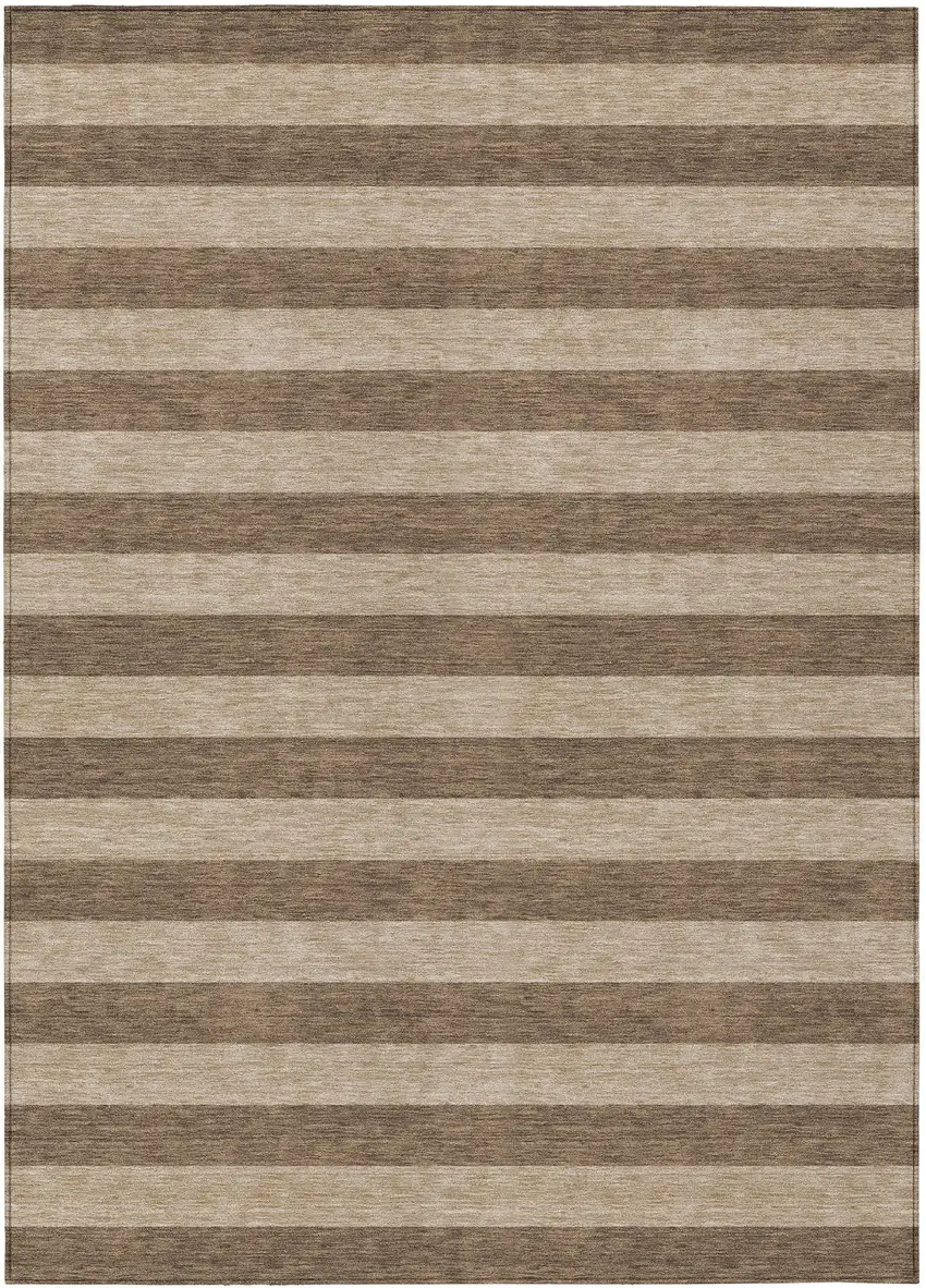 Coffee Striped Washable Non Skid Indoor Outdoor Area Rug Photo 2