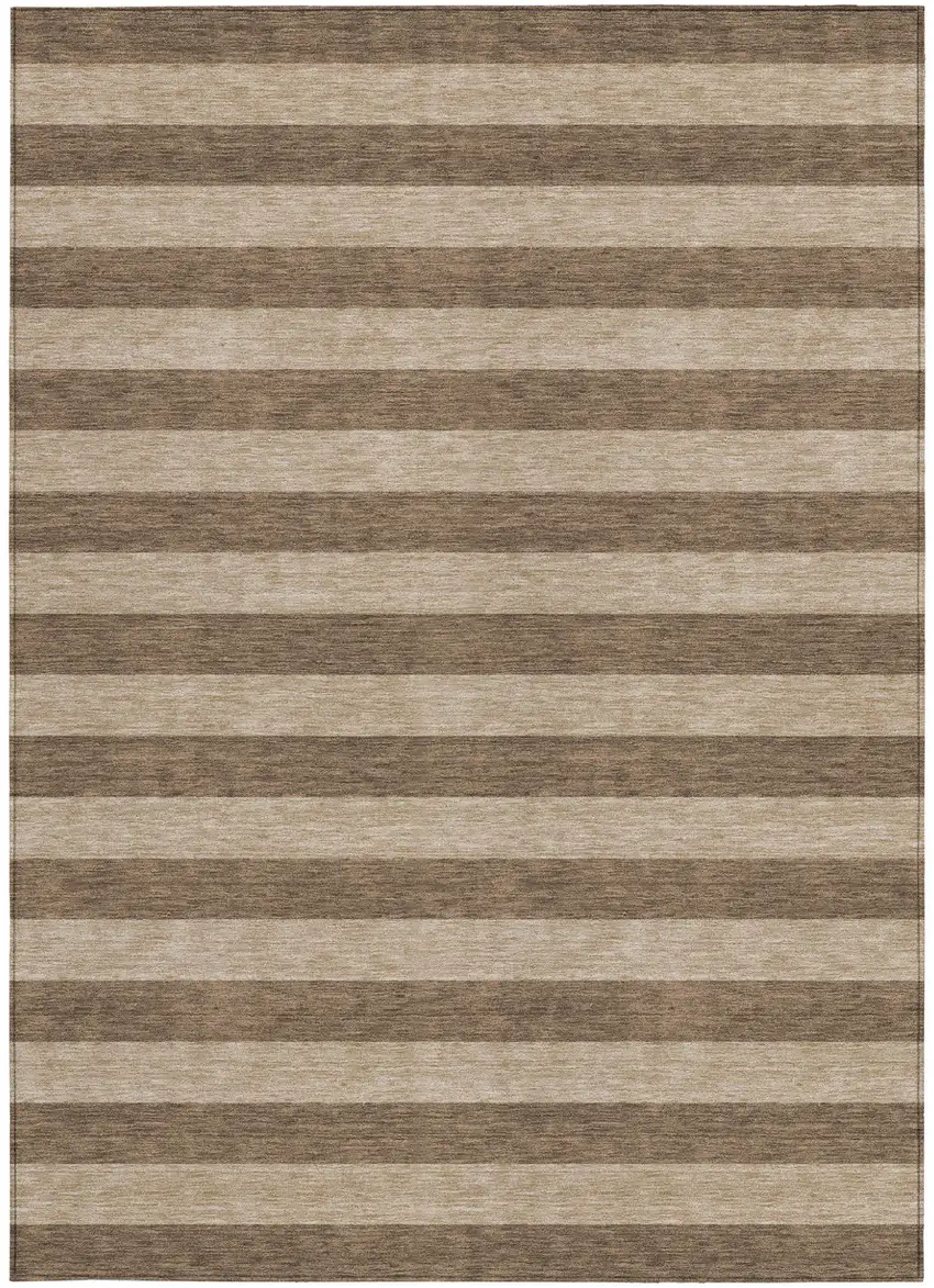 Coffee Striped Washable Non Skid Indoor Outdoor Area Rug Photo 5