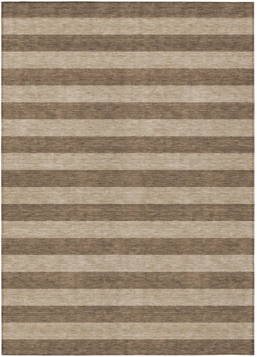 Coffee Striped Washable Non Skid Indoor Outdoor Area Rug Photo 2