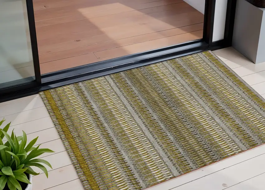 Coffee Striped Washable Non Skid Indoor Outdoor Area Rug Photo 1