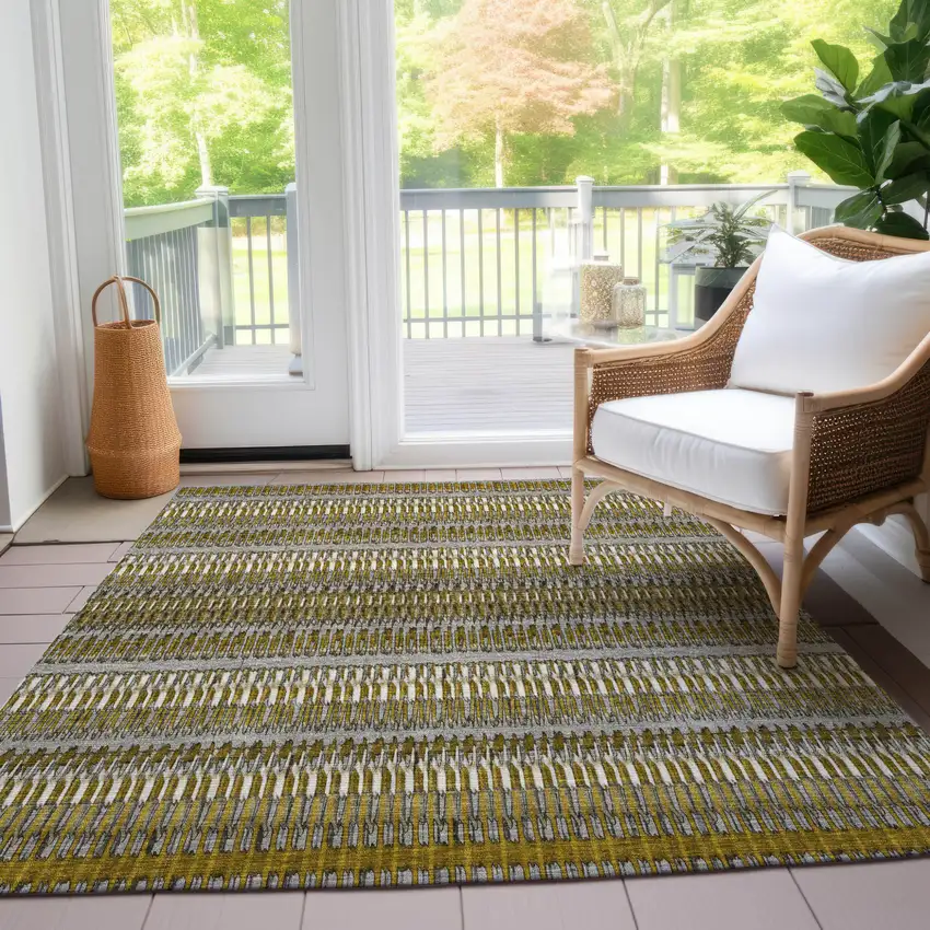 Coffee And Taupe Striped Washable Indoor Outdoor Area Rug Photo 8