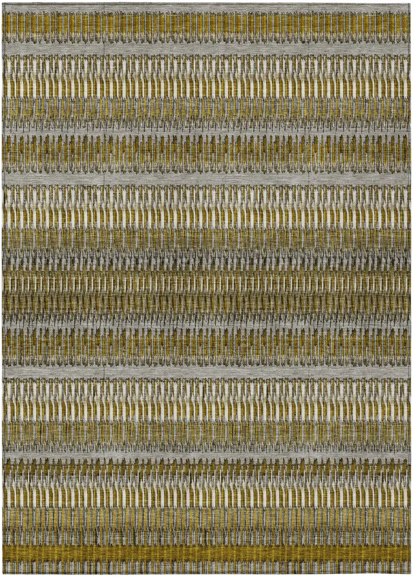 Coffee Striped Washable Non Skid Indoor Outdoor Area Rug Photo 2