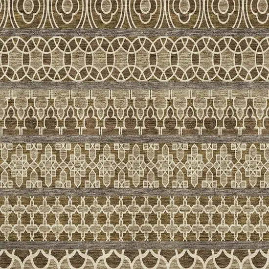 Coffee Taupe And Ivory Ikat Washable Area Rug With UV Protection Photo 3