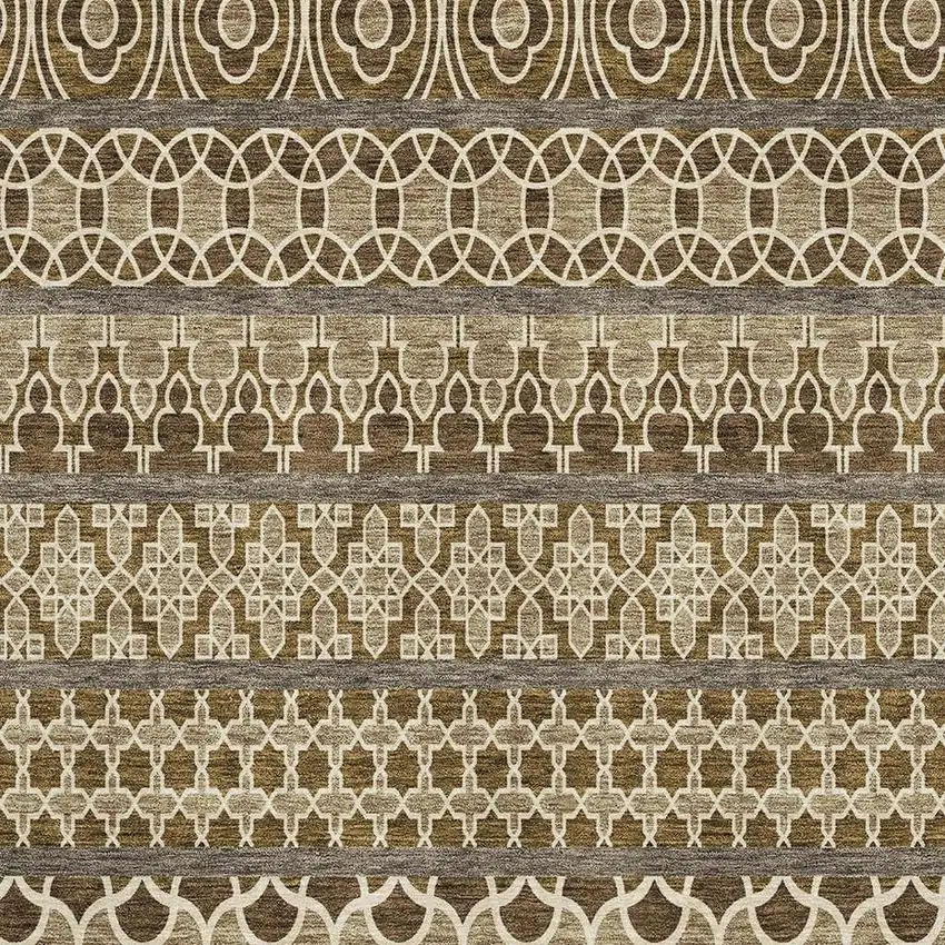 Coffee Taupe And Ivory Ikat Washable Area Rug With UV Protection Photo 3