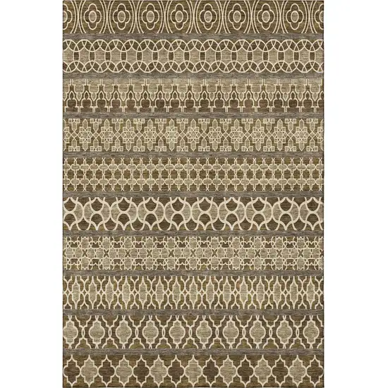 Coffee Taupe And Ivory Ikat Washable Area Rug With UV Protection Photo 4