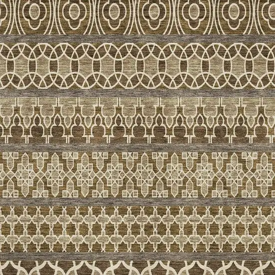 Coffee Taupe And Ivory Ikat Washable Area Rug With UV Protection Photo 3