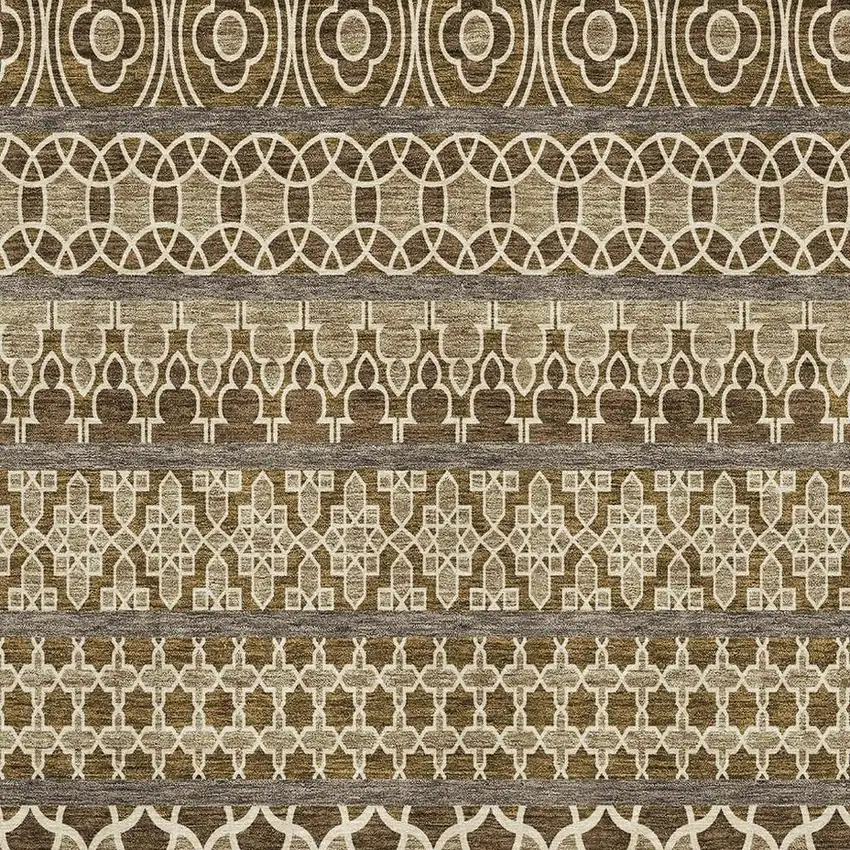 Coffee Taupe And Ivory Ikat Washable Area Rug With UV Protection Photo 3