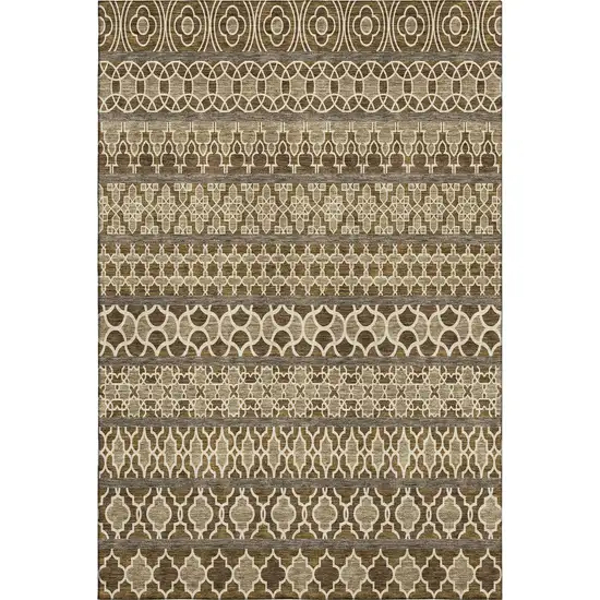 Coffee Taupe And Ivory Ikat Washable Area Rug With UV Protection Photo 1