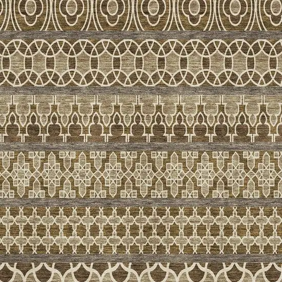 Coffee Taupe And Ivory Ikat Washable Area Rug With UV Protection Photo 3
