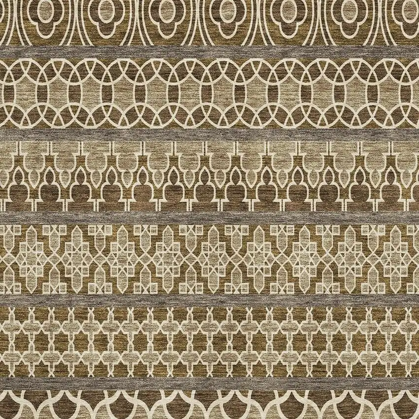 Coffee Taupe And Ivory Ikat Washable Area Rug With UV Protection Photo 3