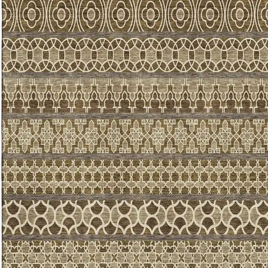 Coffee Taupe And Ivory Ikat Washable Area Rug With UV Protection Photo 4