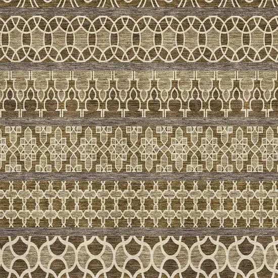 Coffee Taupe And Ivory Ikat Washable Area Rug With UV Protection Photo 3