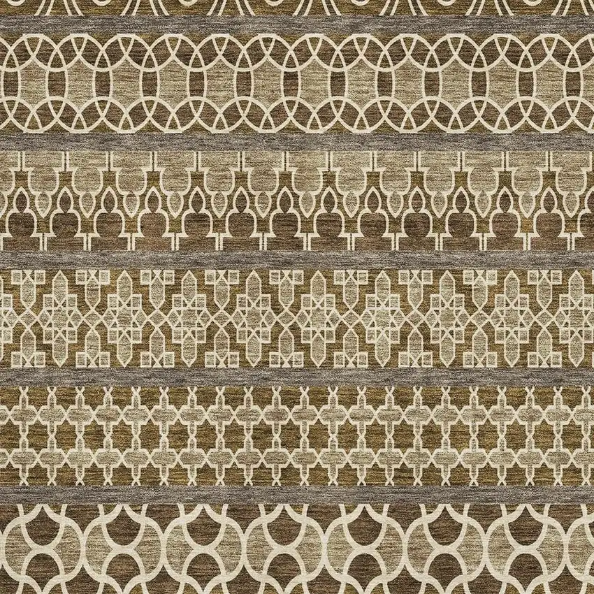 Coffee Taupe And Ivory Ikat Washable Area Rug With UV Protection Photo 3