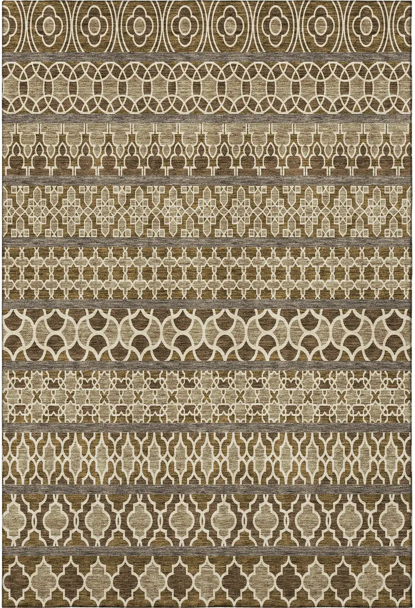 Coffee Taupe And Ivory Ikat Washable Area Rug With UV Protection Photo 4