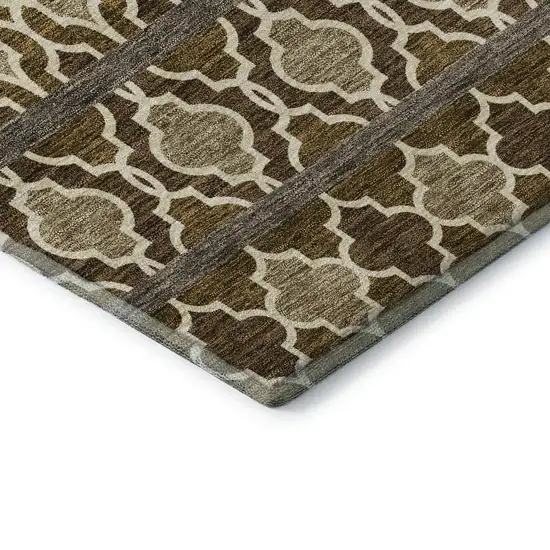 Coffee Taupe And Ivory Ikat Washable Area Rug With UV Protection Photo 8