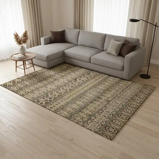 Coffee Taupe And Ivory Ikat Washable Area Rug With UV Protection Photo 2