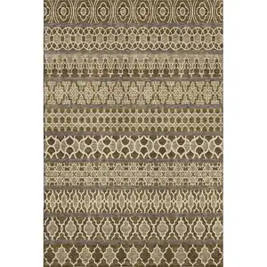 Photo of Coffee Taupe And Ivory Ikat Washable Area Rug With UV Protection
