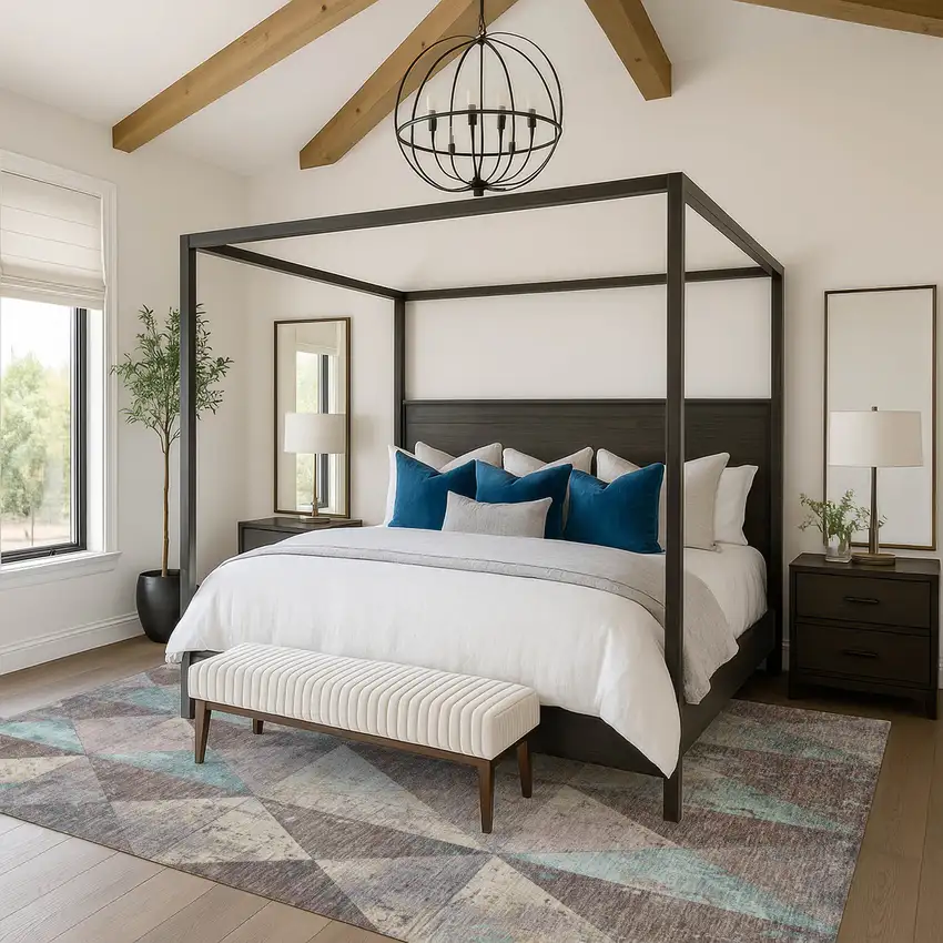 Coffee Teal And Beige Geometric Washable Area Rug With UV Protection Photo 4