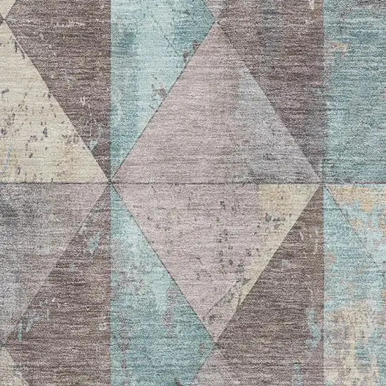 Coffee Teal And Beige Geometric Washable Area Rug With UV Protection Photo 2