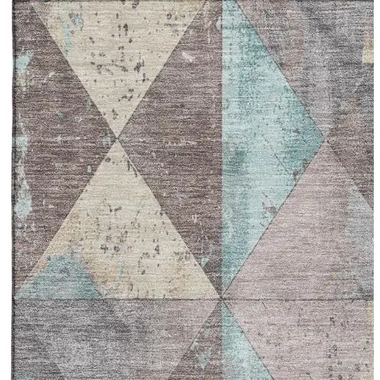 Coffee Teal And Beige Geometric Washable Area Rug With UV Protection Photo 2