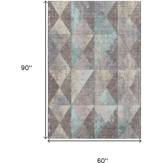 Coffee Teal And Beige Geometric Washable Area Rug With UV Protection Photo 9