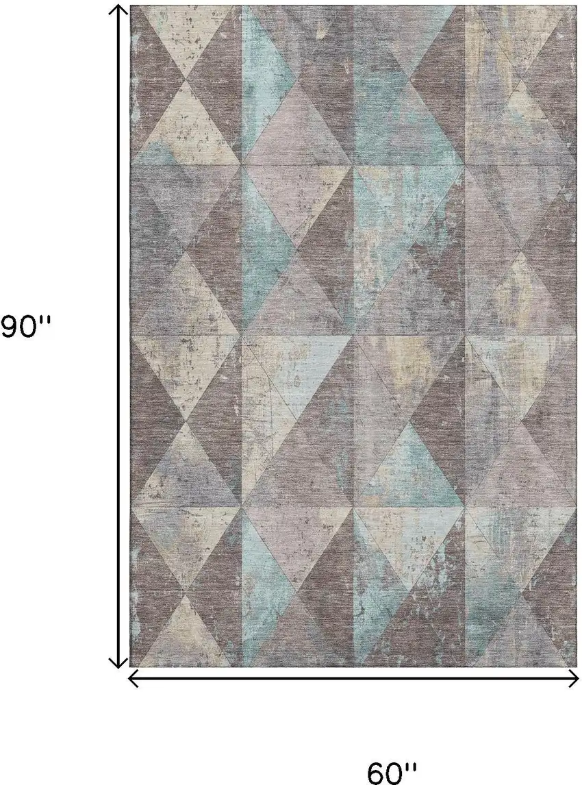 Coffee Teal And Beige Geometric Washable Area Rug With UV Protection Photo 9