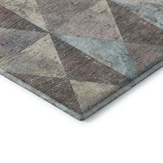 Coffee Teal And Beige Geometric Washable Area Rug With UV Protection Photo 8