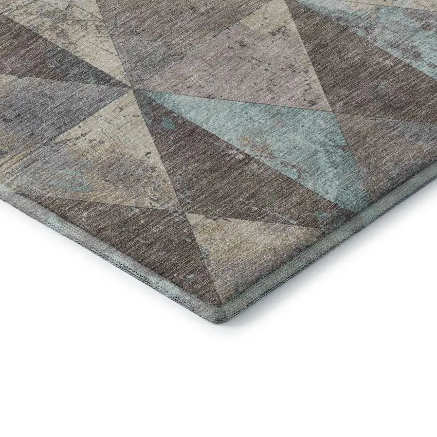 Coffee Teal And Beige Geometric Washable Area Rug With UV Protection Photo 8