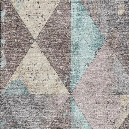 Coffee Teal And Beige Geometric Washable Area Rug With UV Protection Photo 2
