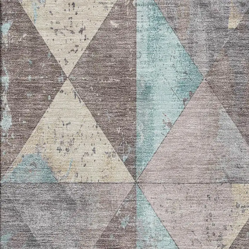 Coffee Teal And Beige Geometric Washable Area Rug With UV Protection Photo 2