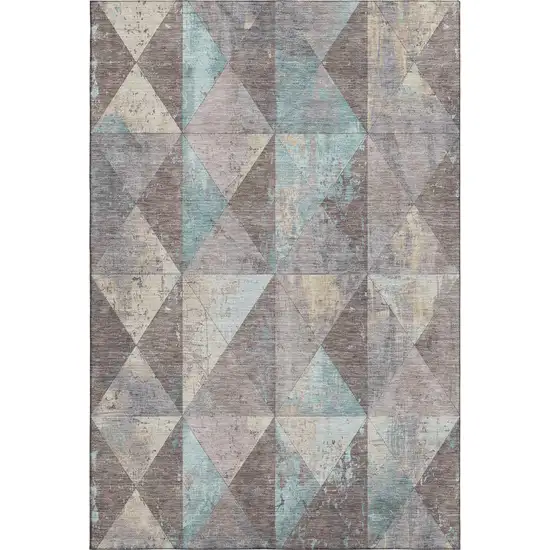 Coffee Teal And Beige Geometric Washable Area Rug With UV Protection Photo 1