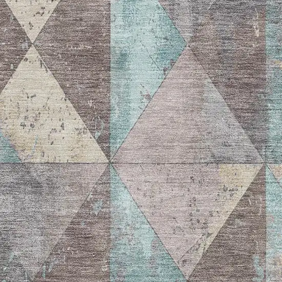 Coffee Teal And Beige Geometric Washable Area Rug With UV Protection Photo 2