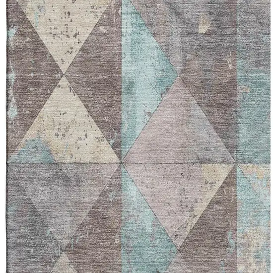 Coffee Teal And Beige Geometric Washable Area Rug With UV Protection Photo 2
