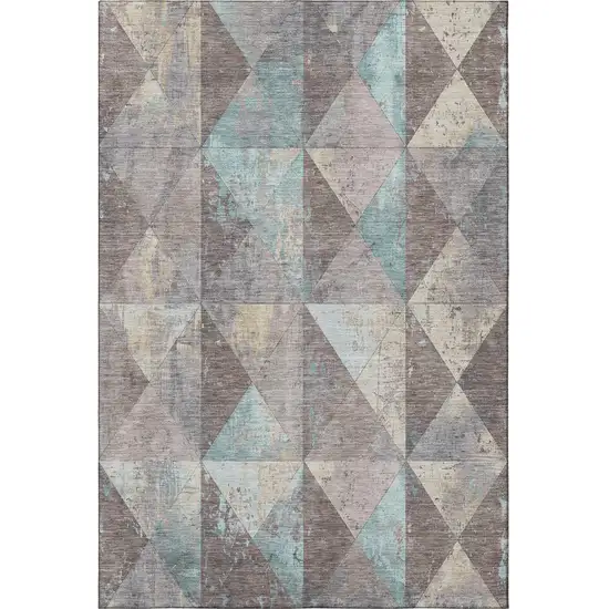 Coffee Teal And Beige Geometric Washable Area Rug With UV Protection Photo 4