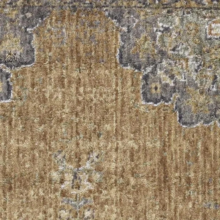 Coffee Vintage Medallion Bordered Wool Indoor Runner Rug Photo 5