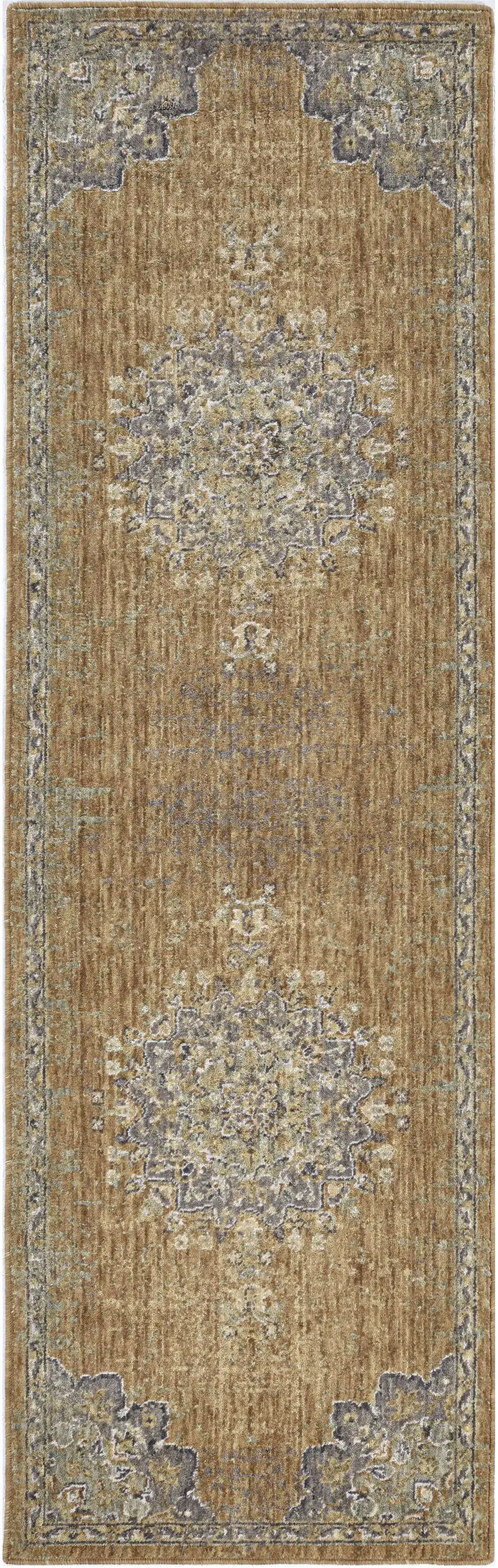 2' X 7' Coffee Vintage Medallion Bordered Wool Indoor Runner Rug Photo 2