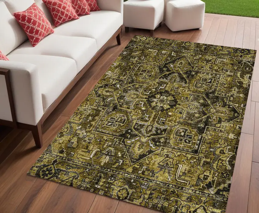 Coffee and Gray Oriental Washable Non Skid Indoor Outdoor Area Rug Photo 1
